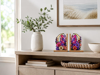 Additional view of the pink floral moon butterfly glass design