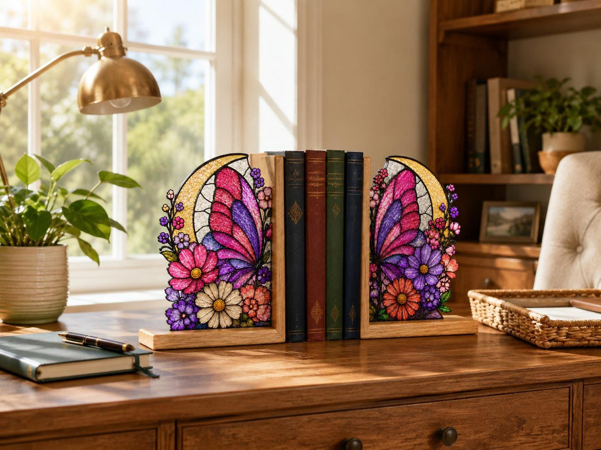 Close view showing color and texture in the pink floral moon butterfly design