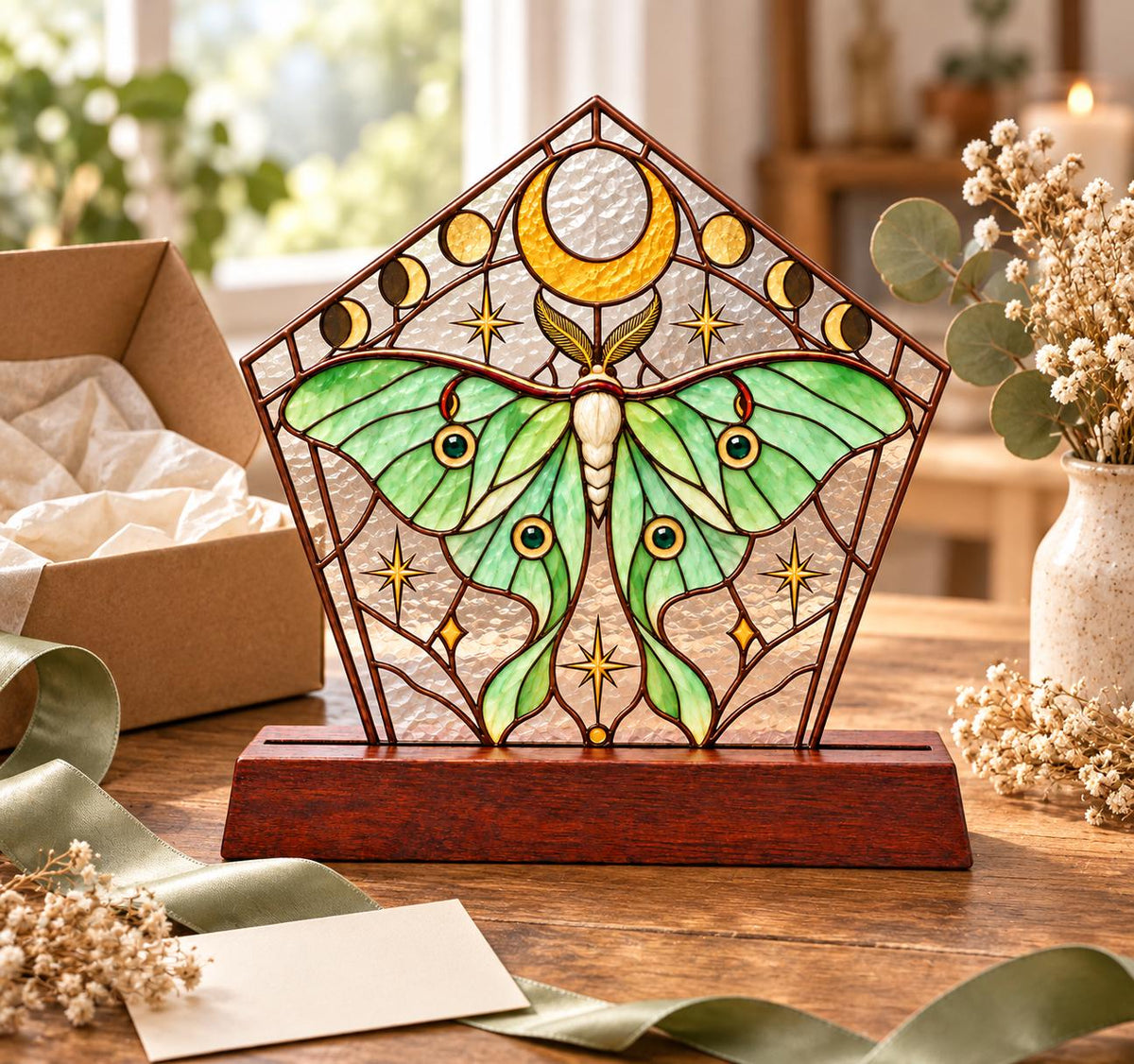 Close view showing color and texture in the luna moth design