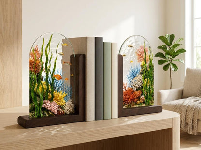 Ocean Coral Reef bookend set arranged for indoor display
