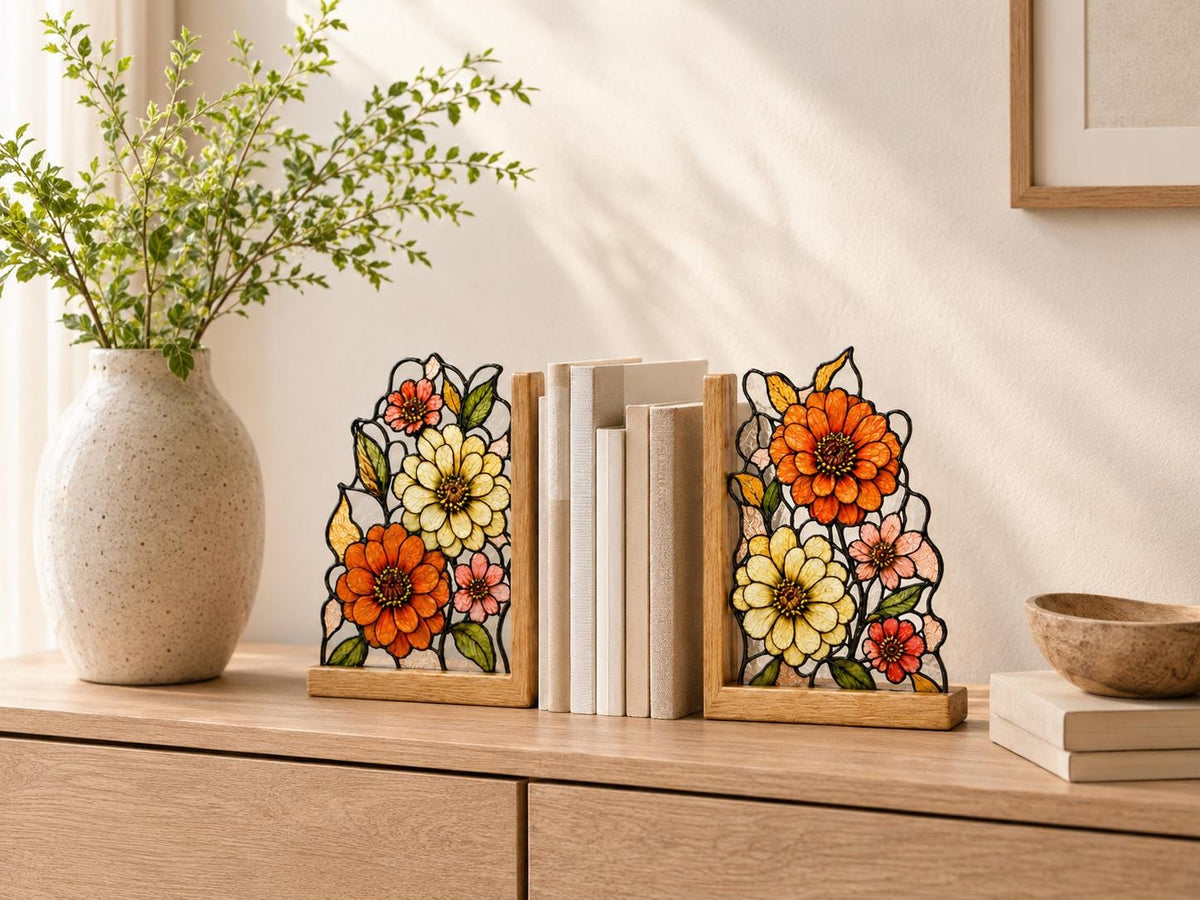 Angled view of the botanical flower glass artwork
