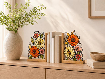 Angled view of the botanical flower glass artwork