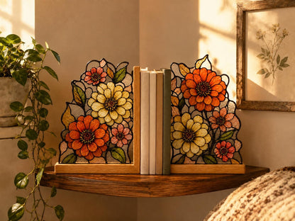 Detail view of the botanical flower stained glass artwork