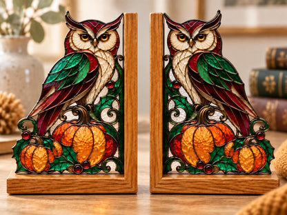 Additional view of the owl pumpkin glass design