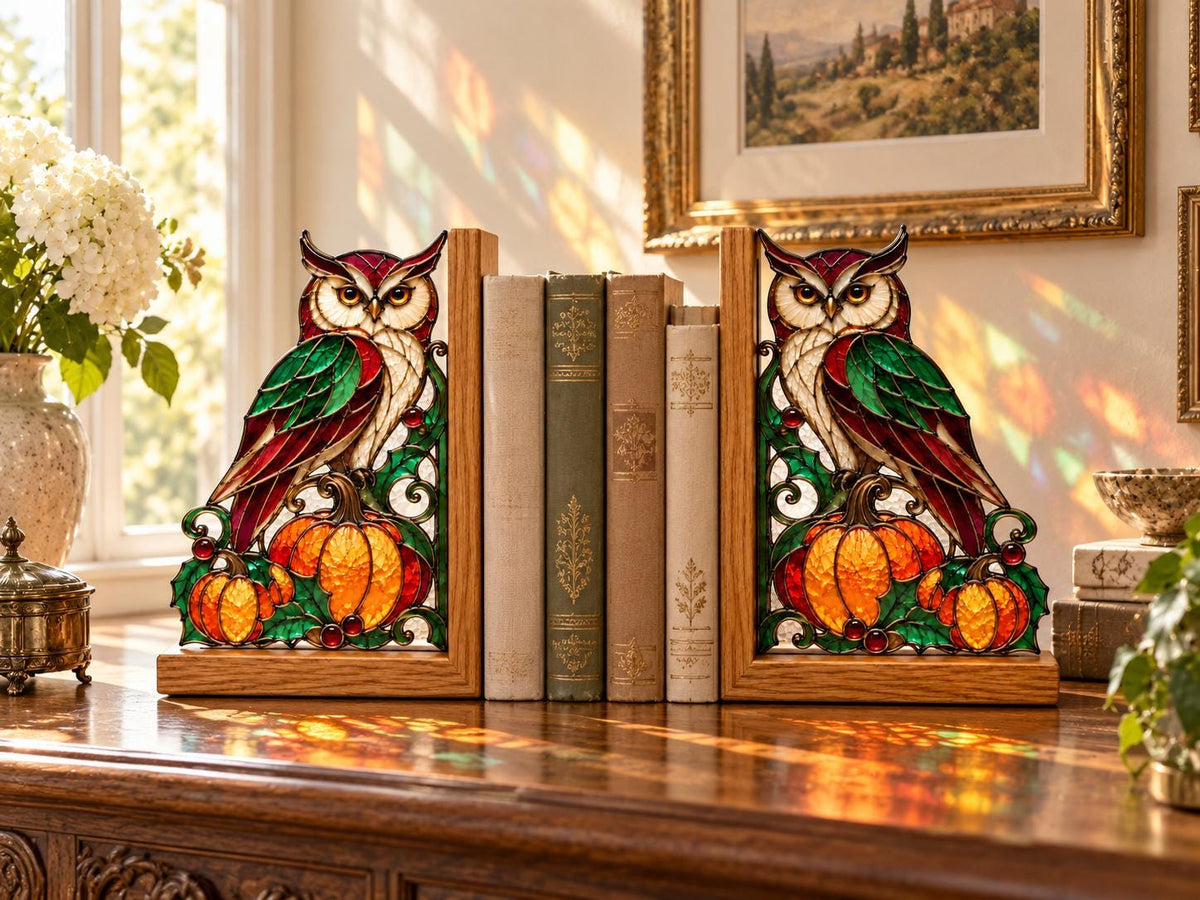 Close view showing color and texture in the owl pumpkin design
