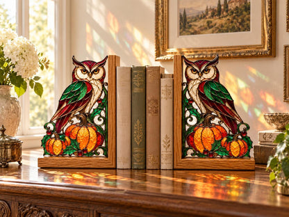 Close view showing color and texture in the owl pumpkin design