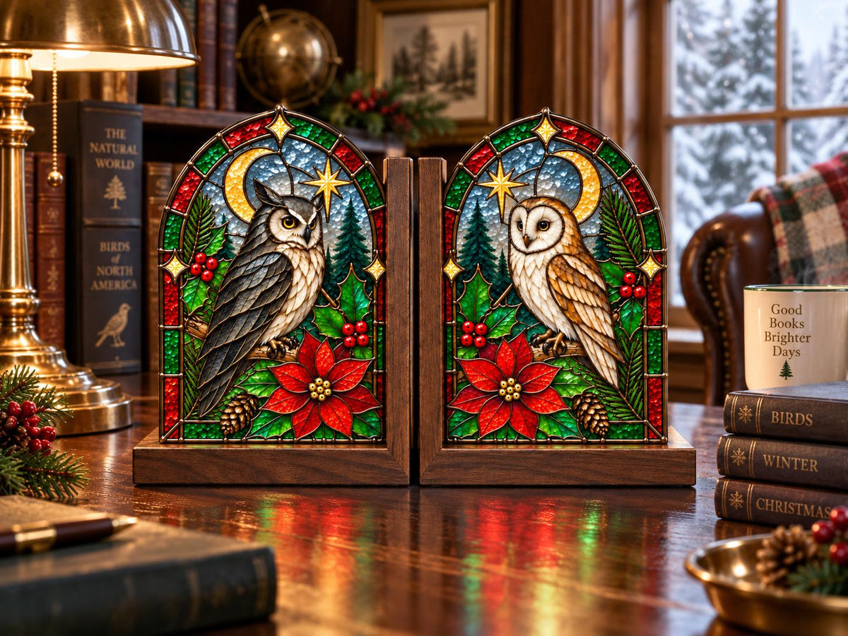 Additional view of the christmas owl glass design
