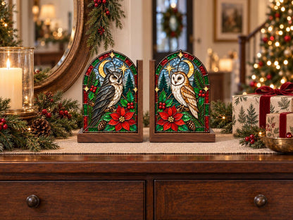 Close view showing color and texture in the christmas owl design