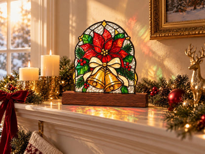 Close view showing color and texture in the poinsettia bell christmas design
