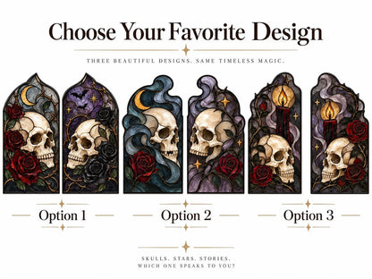 Gothic Skull bookend set arranged for indoor display