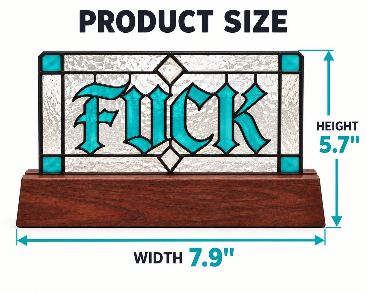 Funny Swear Word Sign glass tabletop glass decor near a bright window