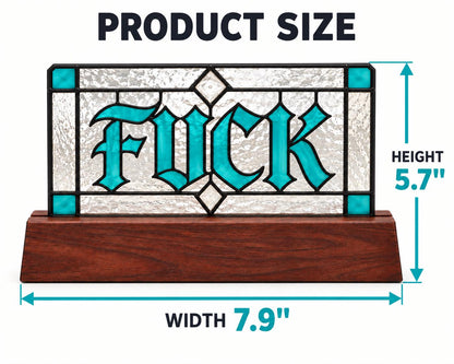 Funny Swear Word Sign glass tabletop glass decor near a bright window