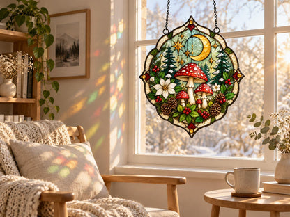 Angled view of the mushroom forest glass artwork
