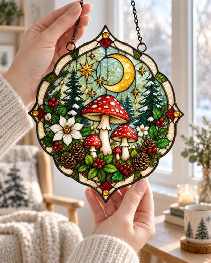 Scale or packaging view for the mushroom forest hanging suncatcher