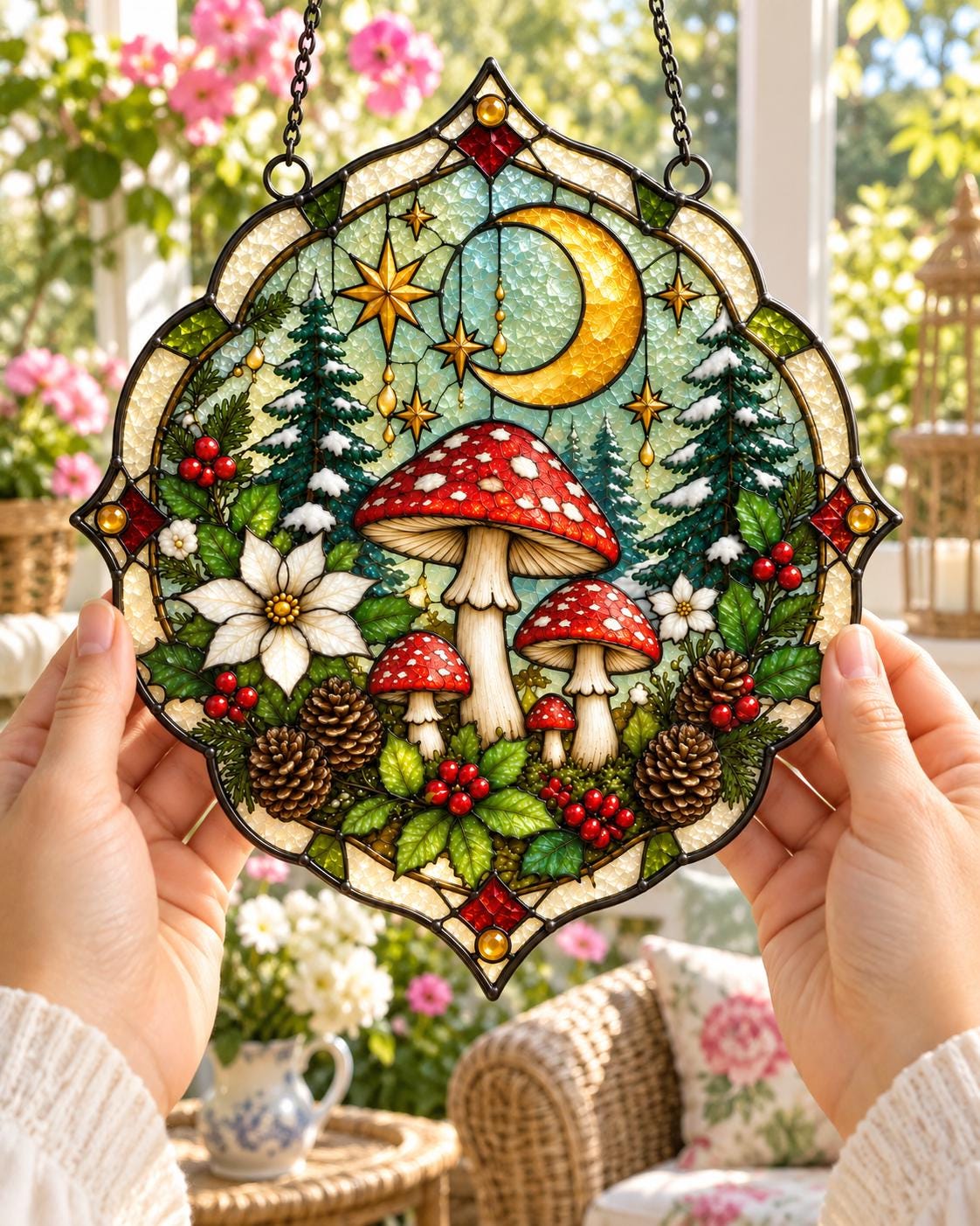 Additional view of the mushroom forest glass design