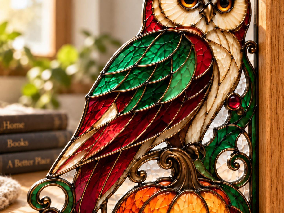Scale or packaging view for the owl pumpkin bookend set