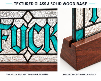 Close view showing color and texture in the funny swear word sign design